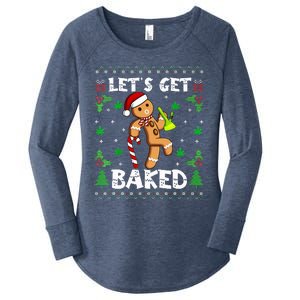 Let's Get Baked Gingerbread Man Weed Funny Christmas Cookie  Women's Perfect Tri Tunic Long Sleeve Shirt