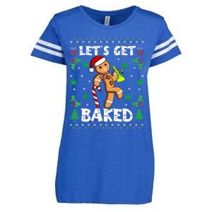 Let's Get Baked Gingerbread Man Weed Funny Christmas Cookie  Enza Ladies Jersey Football T-Shirt