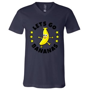 Lets Go Bananas | Funny Fruit Pun | Banana V-Neck T-Shirt