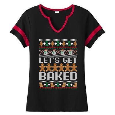 Lets Get Baked Ugly Christmas Gift Holiday Cookie Gift Ladies Halftime Notch Neck Tee