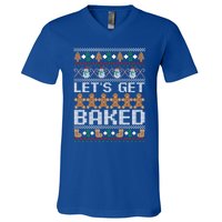 Lets Get Baked Ugly Christmas Gift Holiday Cookie Gift V-Neck T-Shirt