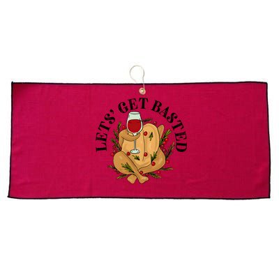 LetS Get Basted Thanksgiving Turkey Wine Large Microfiber Waffle Golf Towel