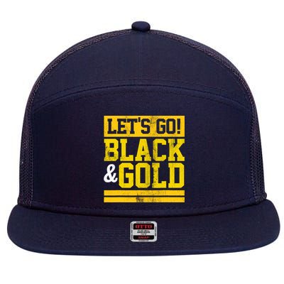 Let's Go Black & Gold Team Favorite Colors Vintage Game Day 7 Panel Mesh Trucker Snapback Hat