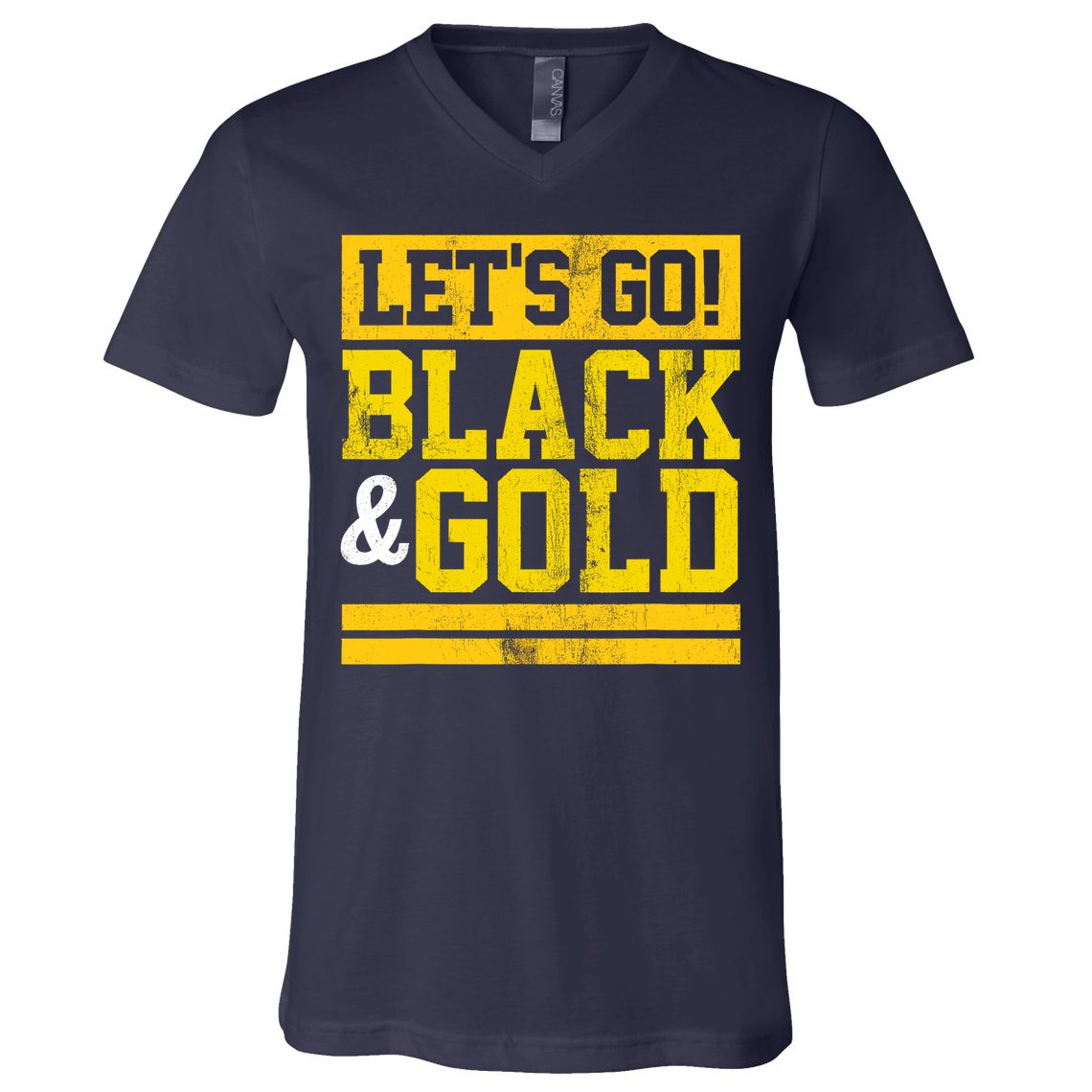Let's Go Black & Gold Team Favorite Colors Vintage Game Day V-Neck T-Shirt