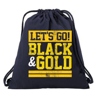 Let's Go Black & Gold Team Favorite Colors Vintage Game Day Drawstring Bag