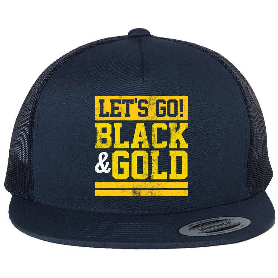Let's Go Black & Gold Team Favorite Colors Vintage Game Day Flat Bill Trucker Hat