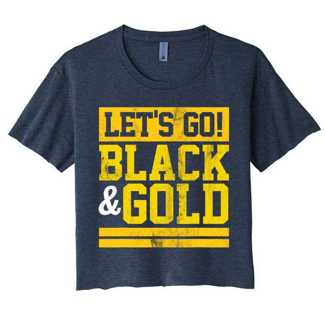 Let's Go Black & Gold Team Favorite Colors Vintage Game Day Women's Crop Top Tee