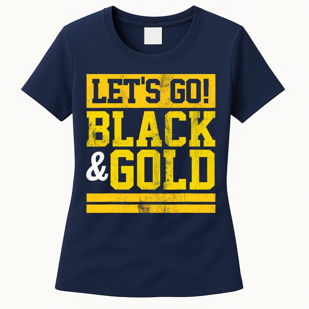 Let's Go Black & Gold Team Favorite Colors Vintage Game Day Womens T-Shirt
