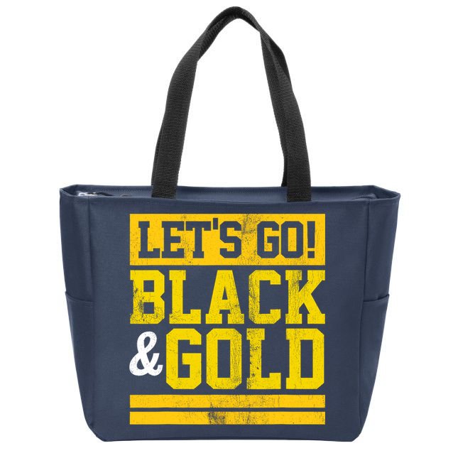 Let's Go Black & Gold Team Favorite Colors Vintage Game Day Zip Tote Bag