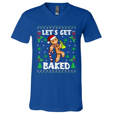 LetS Get Baked Gingerbread Weed Funny Christmas Cookie Gift V-Neck T-Shirt