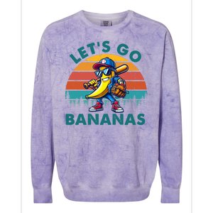 Lets Go Bananas Baseball Player Retro Sunset Colorblast Crewneck Sweatshirt