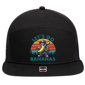 Lets Go Bananas Baseball Player Retro Sunset 7 Panel Mesh Trucker Snapback Hat