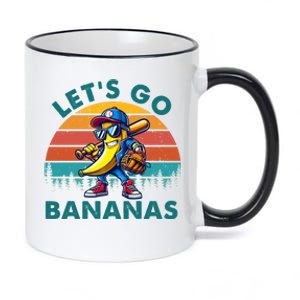 Lets Go Bananas Baseball Player Retro Sunset 11oz Black Color Changing Mug