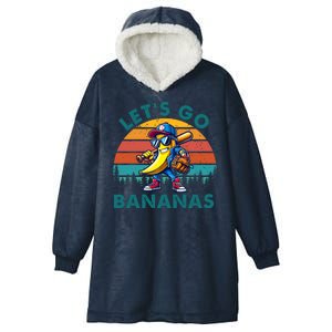 Lets Go Bananas Baseball Player Retro Sunset Hooded Wearable Blanket