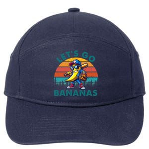 Lets Go Bananas Baseball Player Retro Sunset 7-Panel Snapback Hat