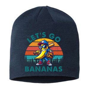 Lets Go Bananas Baseball Player Retro Sunset Sustainable Beanie