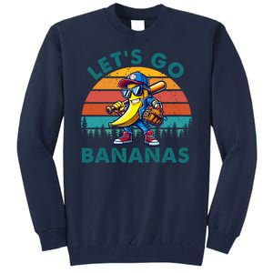 Lets Go Bananas Baseball Player Retro Sunset Tall Sweatshirt