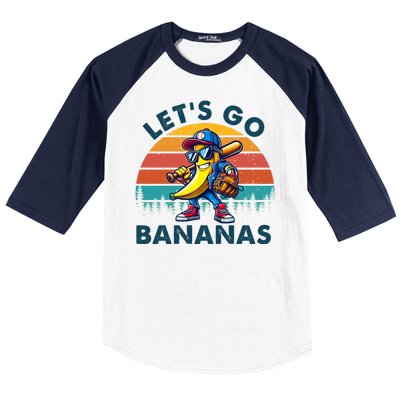 Lets Go Bananas Baseball Player Retro Sunset Baseball Sleeve Shirt