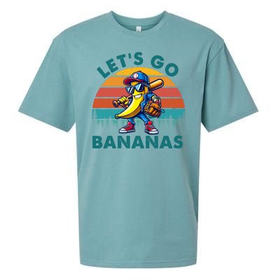 Lets Go Bananas Baseball Player Retro Sunset Sueded Cloud Jersey T-Shirt