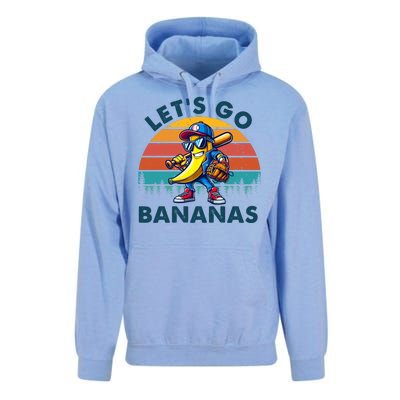 Lets Go Bananas Baseball Player Retro Sunset Unisex Surf Hoodie