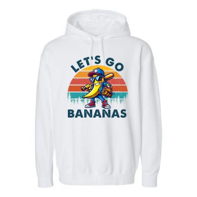 Lets Go Bananas Baseball Player Retro Sunset Garment-Dyed Fleece Hoodie