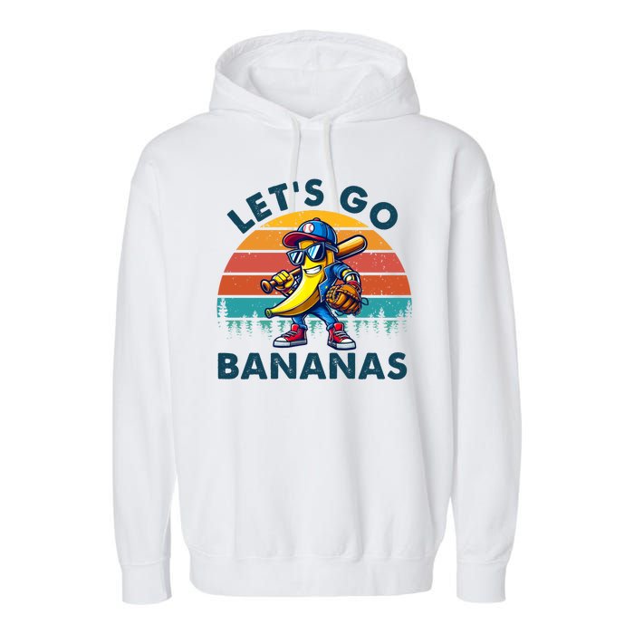 Lets Go Bananas Baseball Player Retro Sunset Garment-Dyed Fleece Hoodie