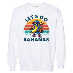 Lets Go Bananas Baseball Player Retro Sunset Garment-Dyed Sweatshirt