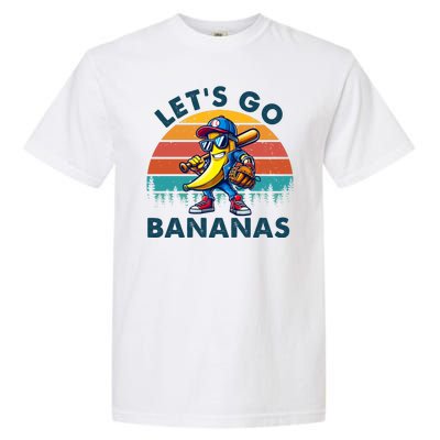 Lets Go Bananas Baseball Player Retro Sunset Garment-Dyed Heavyweight T-Shirt