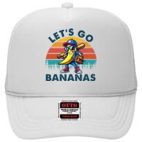 Lets Go Bananas Baseball Player Retro Sunset High Crown Mesh Back Trucker Hat