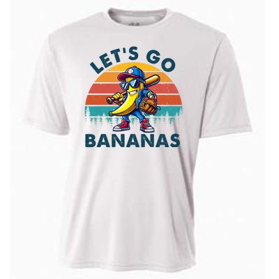 Lets Go Bananas Baseball Player Retro Sunset Cooling Performance Crew T-Shirt