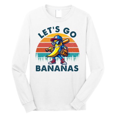 Lets Go Bananas Baseball Player Retro Sunset Long Sleeve Shirt