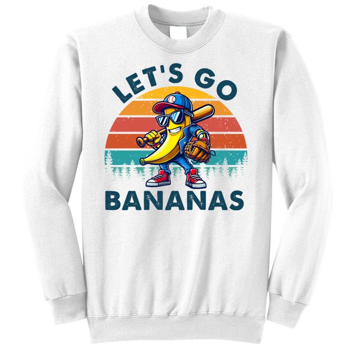 Lets Go Bananas Baseball Player Retro Sunset Sweatshirt