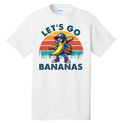 Lets Go Bananas Baseball Player Retro Sunset Tall T-Shirt