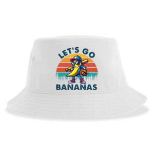 Lets Go Bananas Baseball Player Retro Sunset Sustainable Bucket Hat