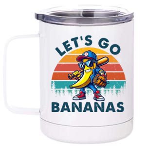 Lets Go Bananas Baseball Player Retro Sunset 12 oz Stainless Steel Tumbler Cup