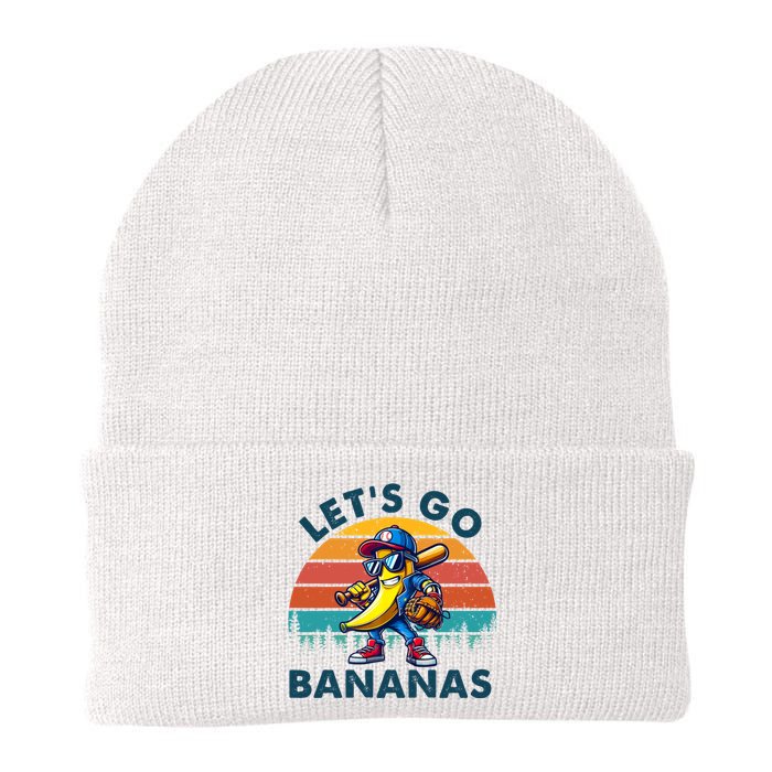 Lets Go Bananas Baseball Player Retro Sunset Knit Cap Winter Beanie