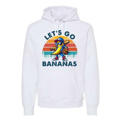 Lets Go Bananas Baseball Player Retro Sunset Premium Hoodie