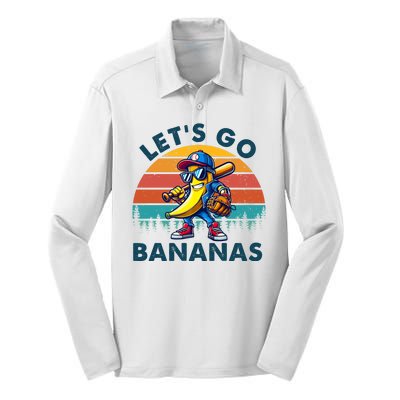 Lets Go Bananas Baseball Player Retro Sunset Silk Touch Performance Long Sleeve Polo