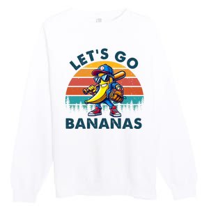 Lets Go Bananas Baseball Player Retro Sunset Premium Crewneck Sweatshirt