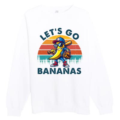 Lets Go Bananas Baseball Player Retro Sunset Premium Crewneck Sweatshirt