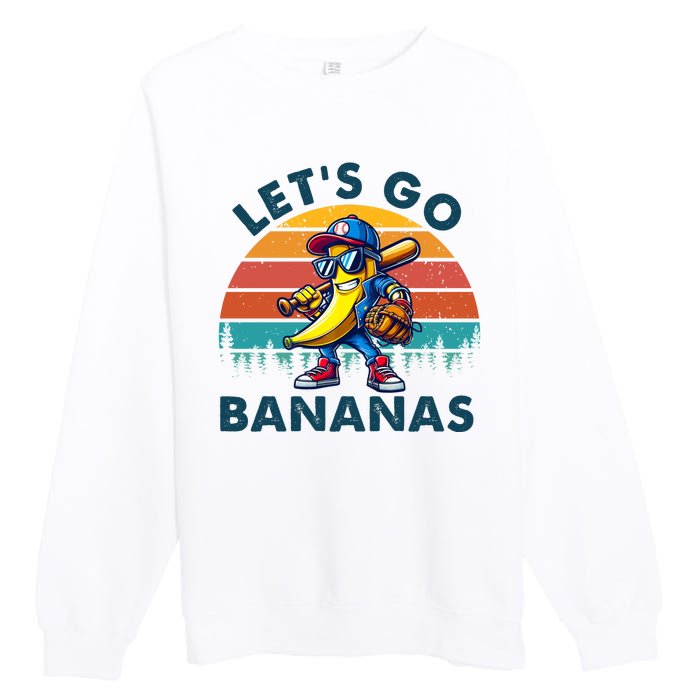 Lets Go Bananas Baseball Player Retro Sunset Premium Crewneck Sweatshirt