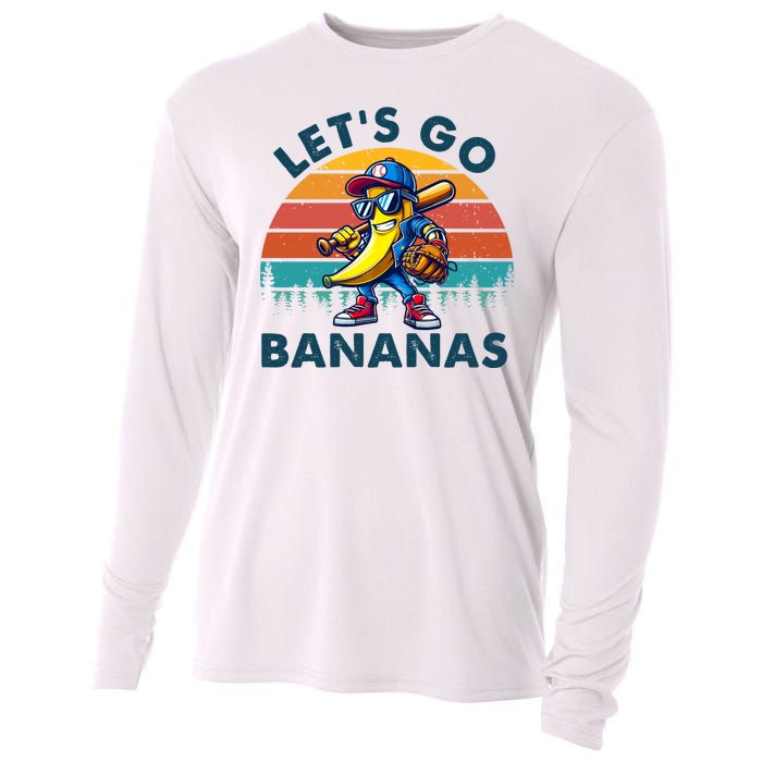 Lets Go Bananas Baseball Player Retro Sunset Cooling Performance Long Sleeve Crew