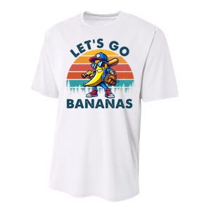 Lets Go Bananas Baseball Player Retro Sunset Performance Sprint T-Shirt