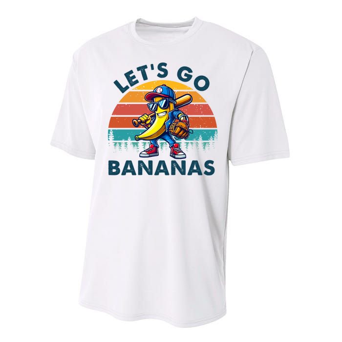 Lets Go Bananas Baseball Player Retro Sunset Performance Sprint T-Shirt