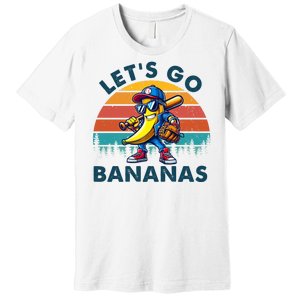 Lets Go Bananas Baseball Player Retro Sunset Premium T-Shirt