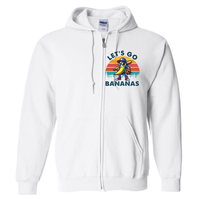 Lets Go Bananas Baseball Player Retro Sunset Full Zip Hoodie