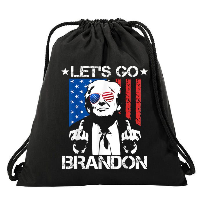 Let's Go Brandon Trump Middle Finger Flag Drawstring Bag