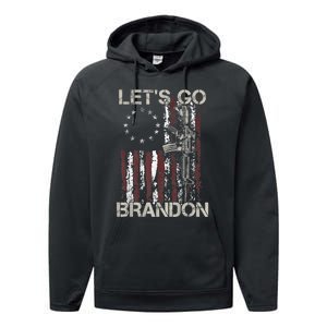 Lets Go Brandon Gun American Flag Patriots Let's Go Brandon Performance Fleece Hoodie