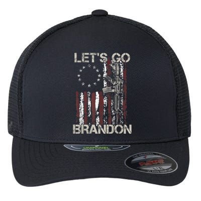 Lets Go Brandon Gun American Flag Patriots Let's Go Brandon Flexfit Unipanel Trucker Cap