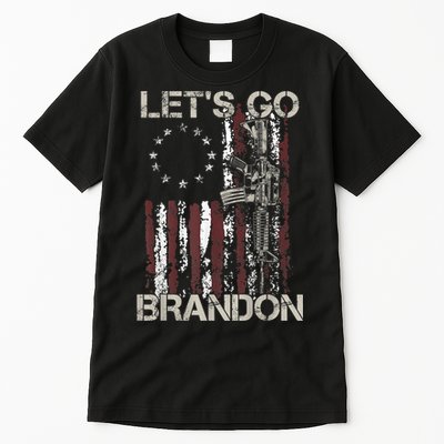 Lets Go Brandon Gun American Flag Patriots Let's Go Brandon Tall T-Shirt
